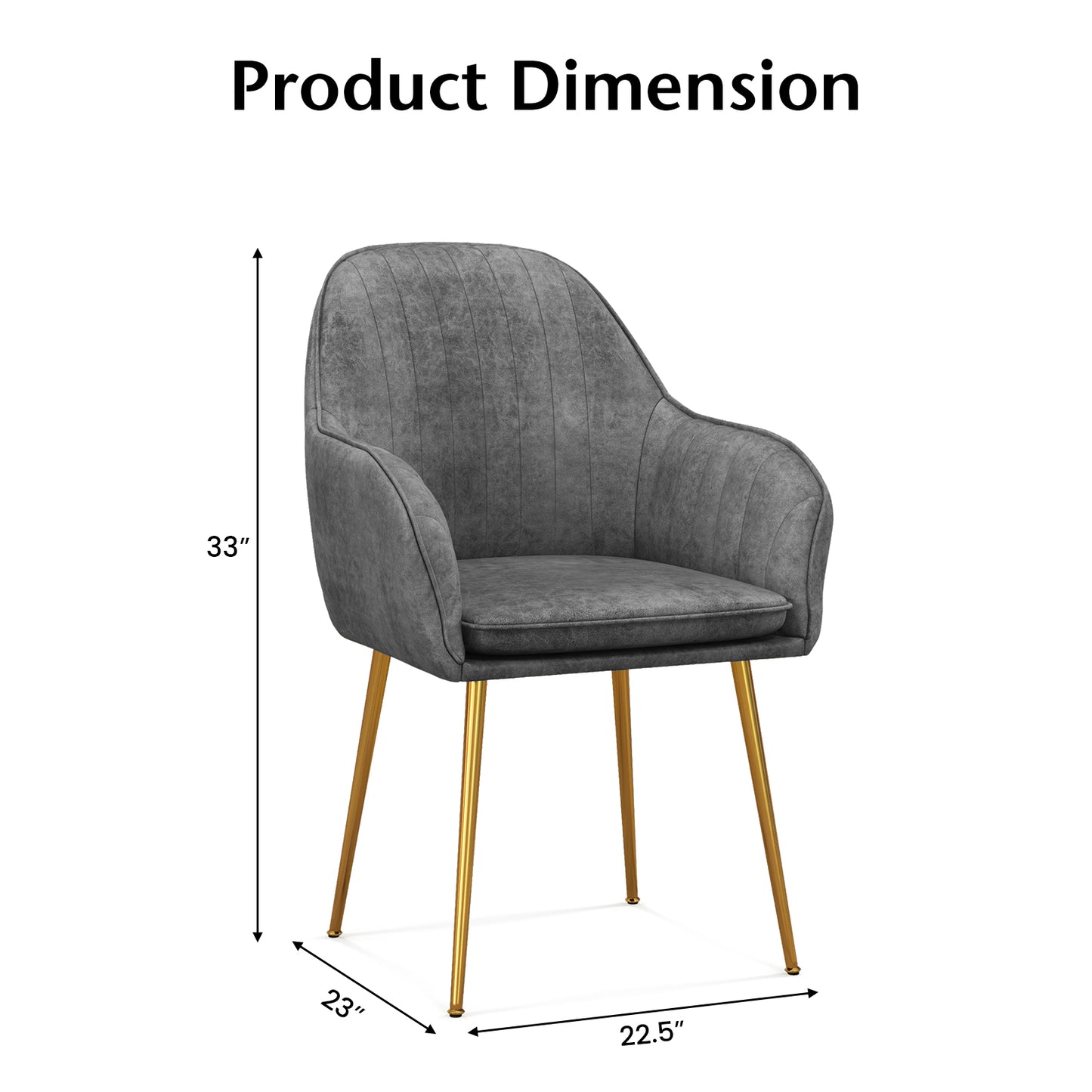 Set of 2 Modern Accent Chairs with Removable Cushions and Gold Metal Legs, Grey