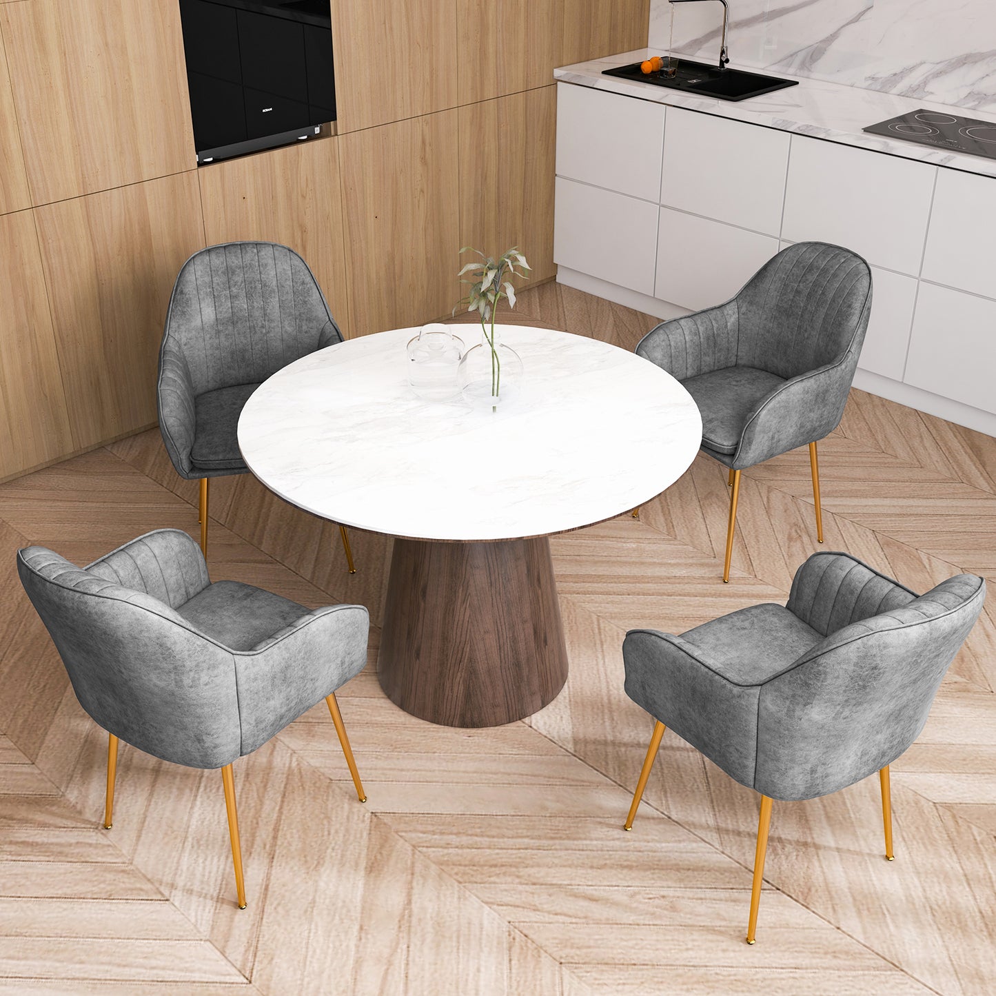 Set of 2 Modern Accent Chairs with Removable Cushions and Gold Metal Legs, Grey