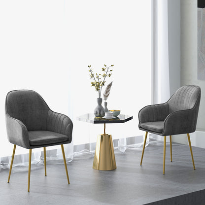 Set of 2 Modern Accent Chairs with Removable Cushions and Gold Metal Legs, Grey