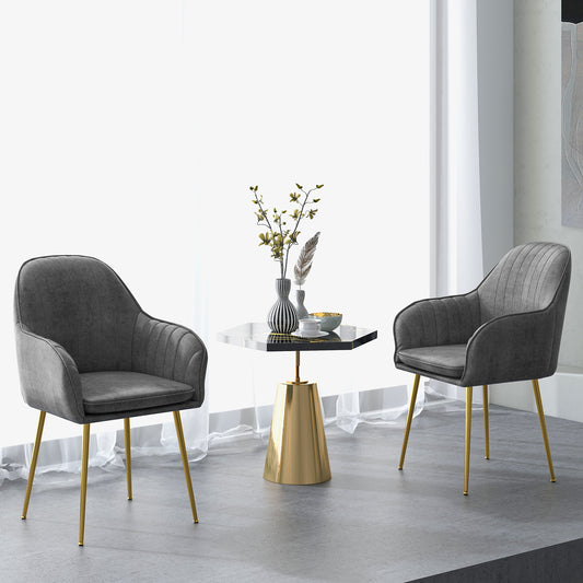Set of 2 Modern Accent Chairs with Removable Cushions and Gold Metal Legs, Grey