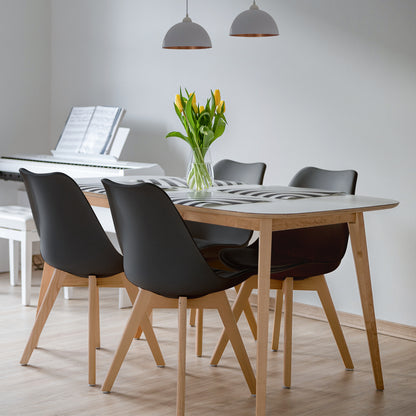 Set of 4 Modern Dining Chairs with PU Leather Seats and Wooden Legs – Mid-Century Black