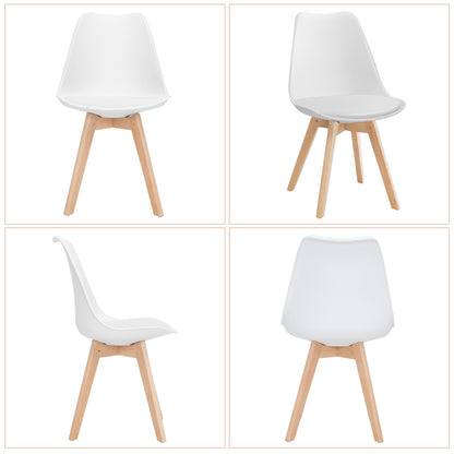 Set of 4 Modern Dining Chairs with PU Leather Seats and Wooden Legs – Mid-Century White