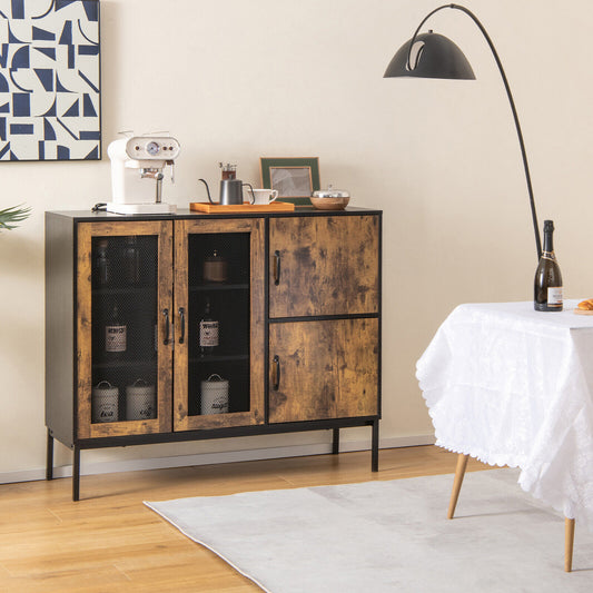 48 Inch Industrial Buffet Sideboard with Metal Mesh Doors and Safety Anti-Tip Wall Anchor