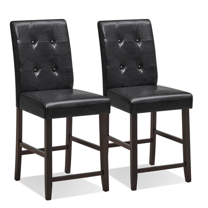 Set of 2 PU Leather Bar Chairs with Padded Seat, Button Tufted Back and Sturdy Rubber Wood Legs
