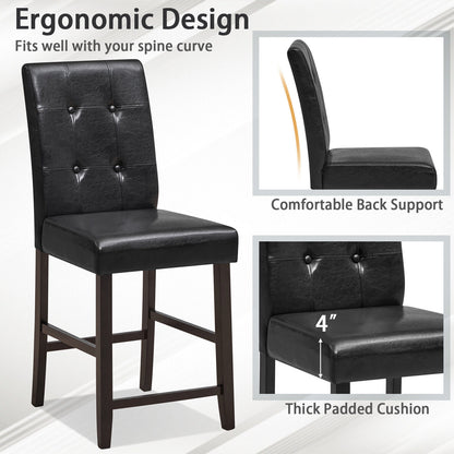 Set of 2 PU Leather Bar Chairs with Padded Seat, Button Tufted Back and Sturdy Rubber Wood Legs