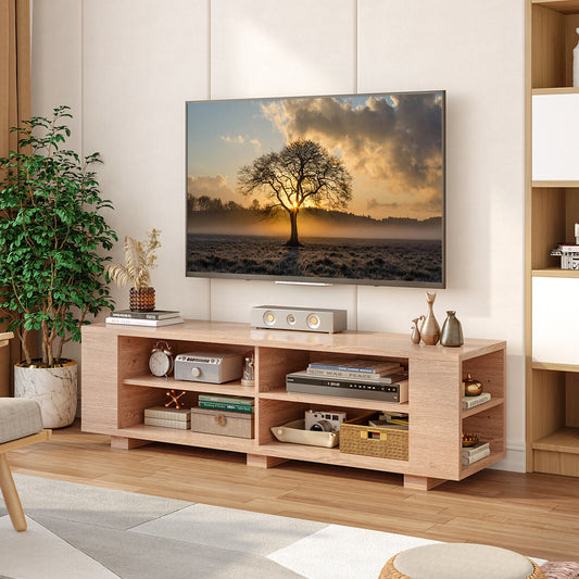 Modern 59 Inch Media Console with Adjustable Open Shelves for TVs up to 65 Inches in Natural