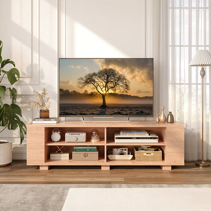 Modern 59 Inch Media Console with Adjustable Open Shelves for TVs up to 65 Inches in Natural