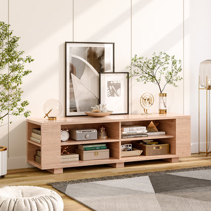 Modern 59 Inch Media Console with Adjustable Open Shelves for TVs up to 65 Inches in Natural