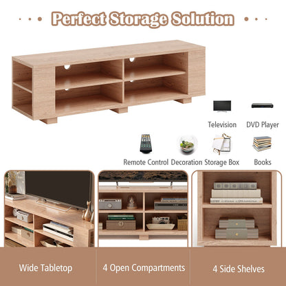 Modern 59 Inch Media Console with Adjustable Open Shelves for TVs up to 65 Inches in Natural