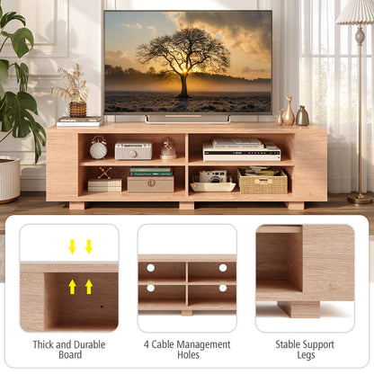 Modern 59 Inch Media Console with Adjustable Open Shelves for TVs up to 65 Inches in Natural