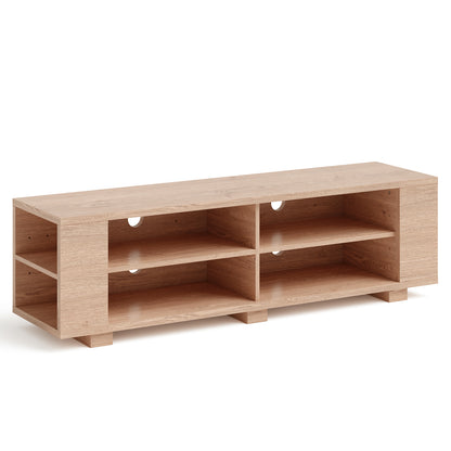 Modern 59 Inch Media Console with Adjustable Open Shelves for TVs up to 65 Inches in Natural