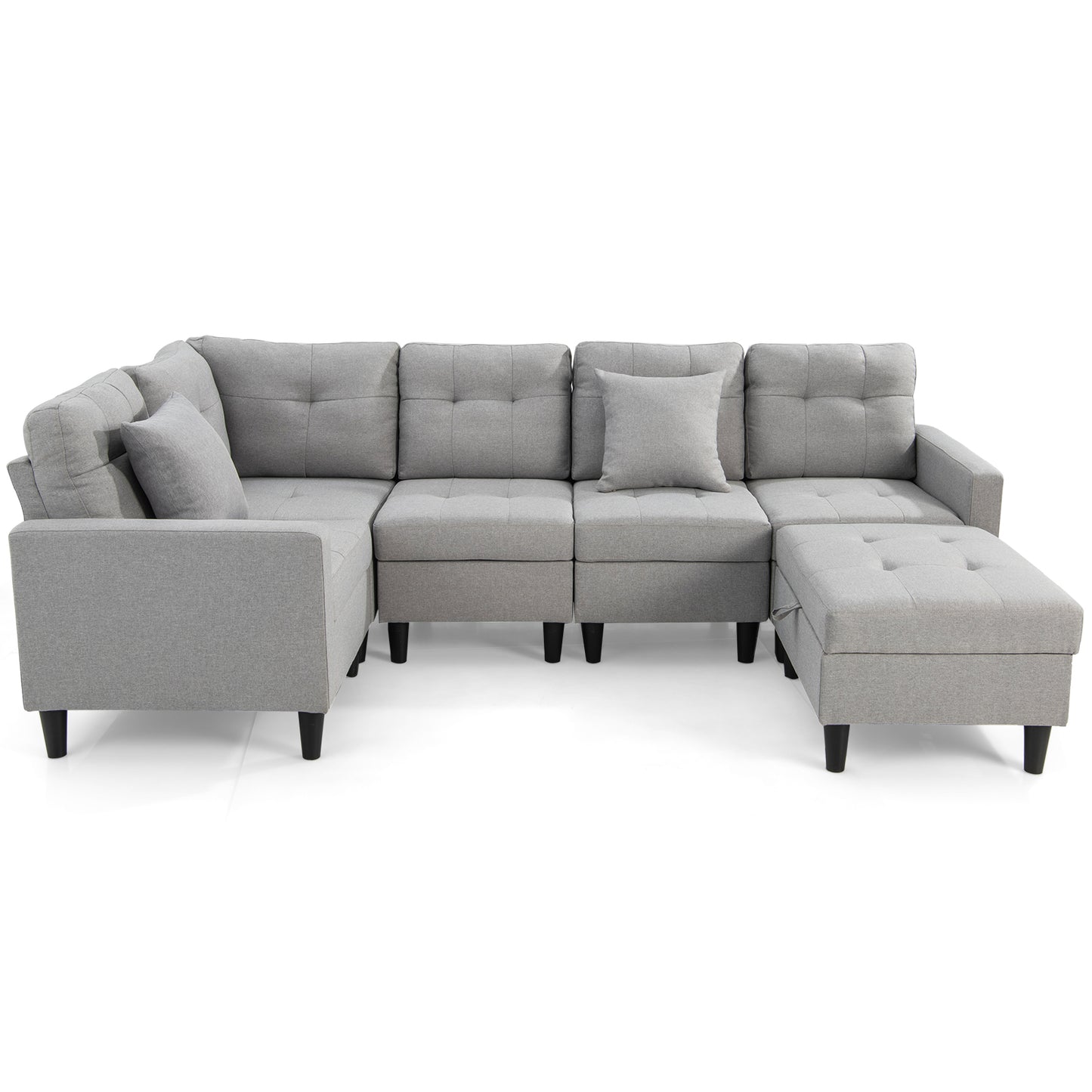 Modular L-Shaped Sectional Sofa Set with Storage Ottoman in Grey