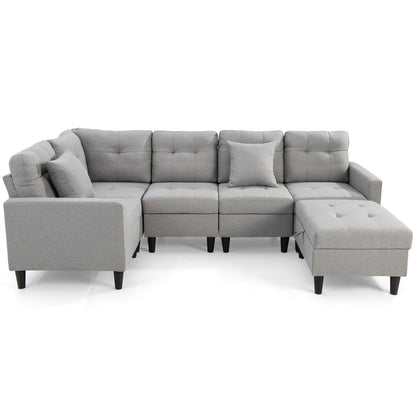Modular L-Shaped Sectional Sofa Set with Storage Ottoman in Grey