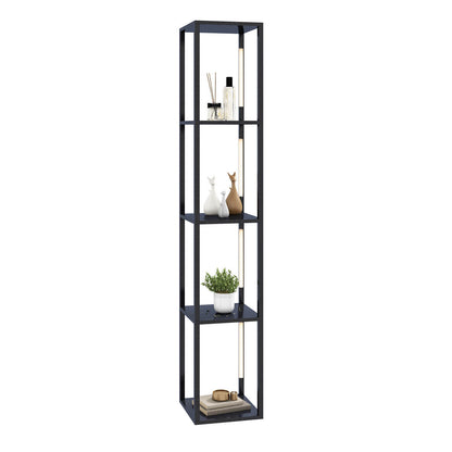 64 Inch Dimmable LED Floor Lamp with 360° Rotatable Poles and 4 Storage Shelves - Black