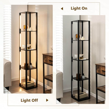 64 Inch Dimmable LED Floor Lamp with 360° Rotatable Poles and 4 Storage Shelves - Black