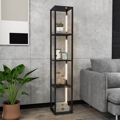 64 Inch Dimmable LED Floor Lamp with 360° Rotatable Poles and 4 Storage Shelves - Black