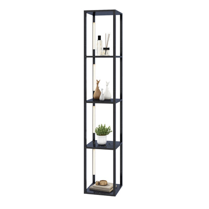 64 Inch Dimmable LED Floor Lamp with 360° Rotatable Poles and 4 Storage Shelves - Black