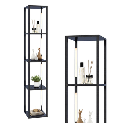 64 Inch Dimmable LED Floor Lamp with 360° Rotatable Poles and 4 Storage Shelves - Black