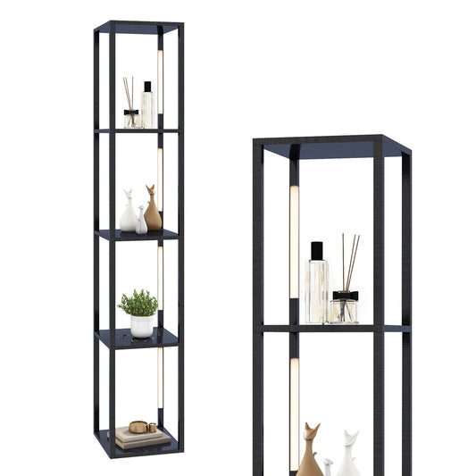 64 Inch Dimmable LED Floor Lamp with 360° Rotatable Poles and 4 Storage Shelves - Black
