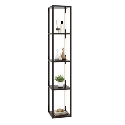 64 Inch Dimmable LED Floor Lamp with 360° Rotatable Poles and 4 Storage Shelves - Walnut