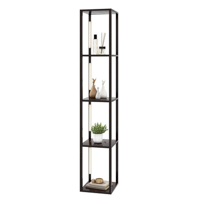 64 Inch Dimmable LED Floor Lamp with 360° Rotatable Poles and 4 Storage Shelves - Walnut