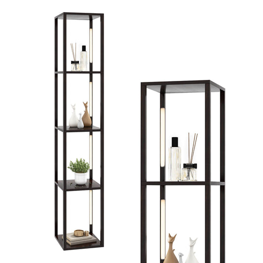 64 Inch Dimmable LED Floor Lamp with 360° Rotatable Poles and 4 Storage Shelves - Walnut