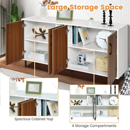 Modern 4 Door Storage Buffet Cabinet with Shelves for Kitchen Dining Room or Living Room