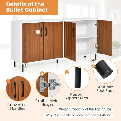 Modern 4 Door Storage Buffet Cabinet with Shelves for Kitchen Dining Room or Living Room