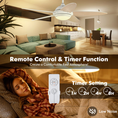 52 Inch Ceiling Fan with LED Light & 3 Adjustable Color Temperatures - White