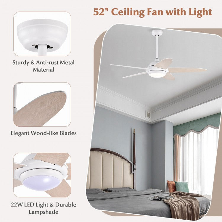52 Inch Ceiling Fan with LED Light & 3 Adjustable Color Temperatures - White