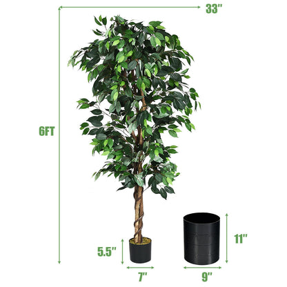 6 Feet Lifelike Artificial Ficus Tree with Silk Leaves for Home and Office Decor