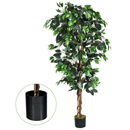 6 Feet Lifelike Artificial Ficus Tree with Silk Leaves for Home and Office Decor