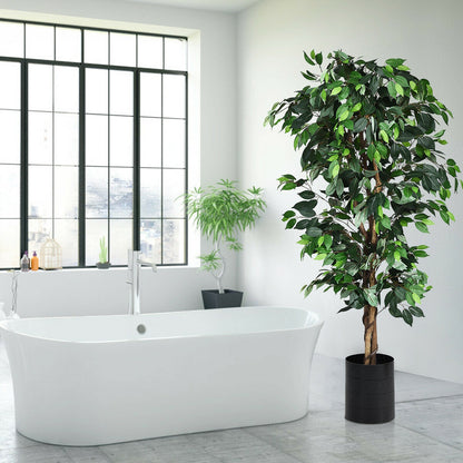 6 Feet Lifelike Artificial Ficus Tree with Silk Leaves for Home and Office Decor