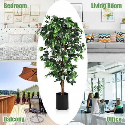 6 Feet Lifelike Artificial Ficus Tree with Silk Leaves for Home and Office Decor