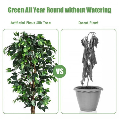 6 Feet Lifelike Artificial Ficus Tree with Silk Leaves for Home and Office Decor