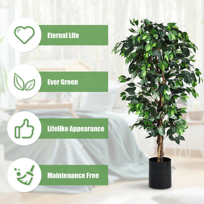 6 Feet Lifelike Artificial Ficus Tree with Silk Leaves for Home and Office Decor