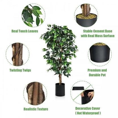 6 Feet Lifelike Artificial Ficus Tree with Silk Leaves for Home and Office Decor