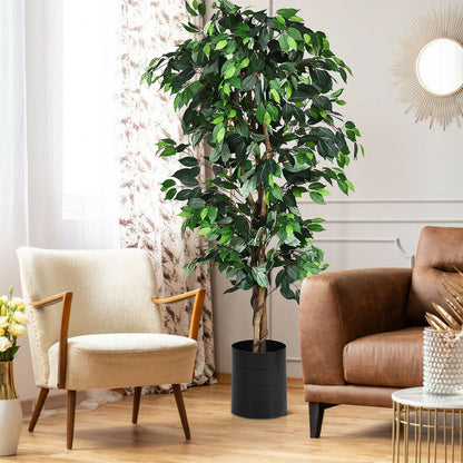 6 Feet Lifelike Artificial Ficus Tree with Silk Leaves for Home and Office Decor