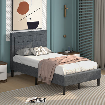 Stylish Twin Size Upholstered Platform Bed Frame with Button Tufted Headboard