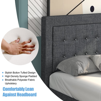 Stylish Twin Size Upholstered Platform Bed Frame with Button Tufted Headboard