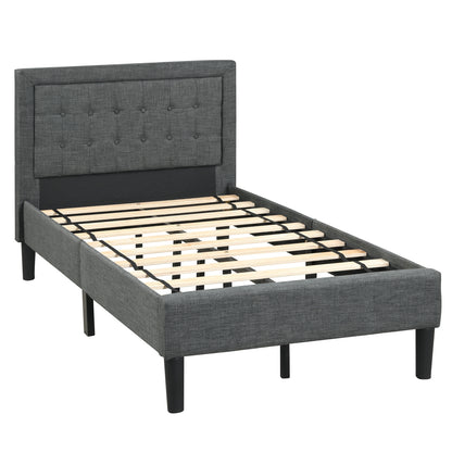 Stylish Twin Size Upholstered Platform Bed Frame with Button Tufted Headboard