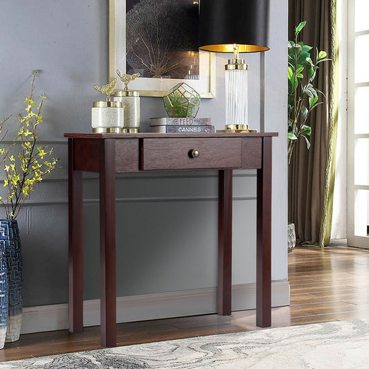Modern Accent Console Table with Drawer for Living Room or Hallway - Dark Brown