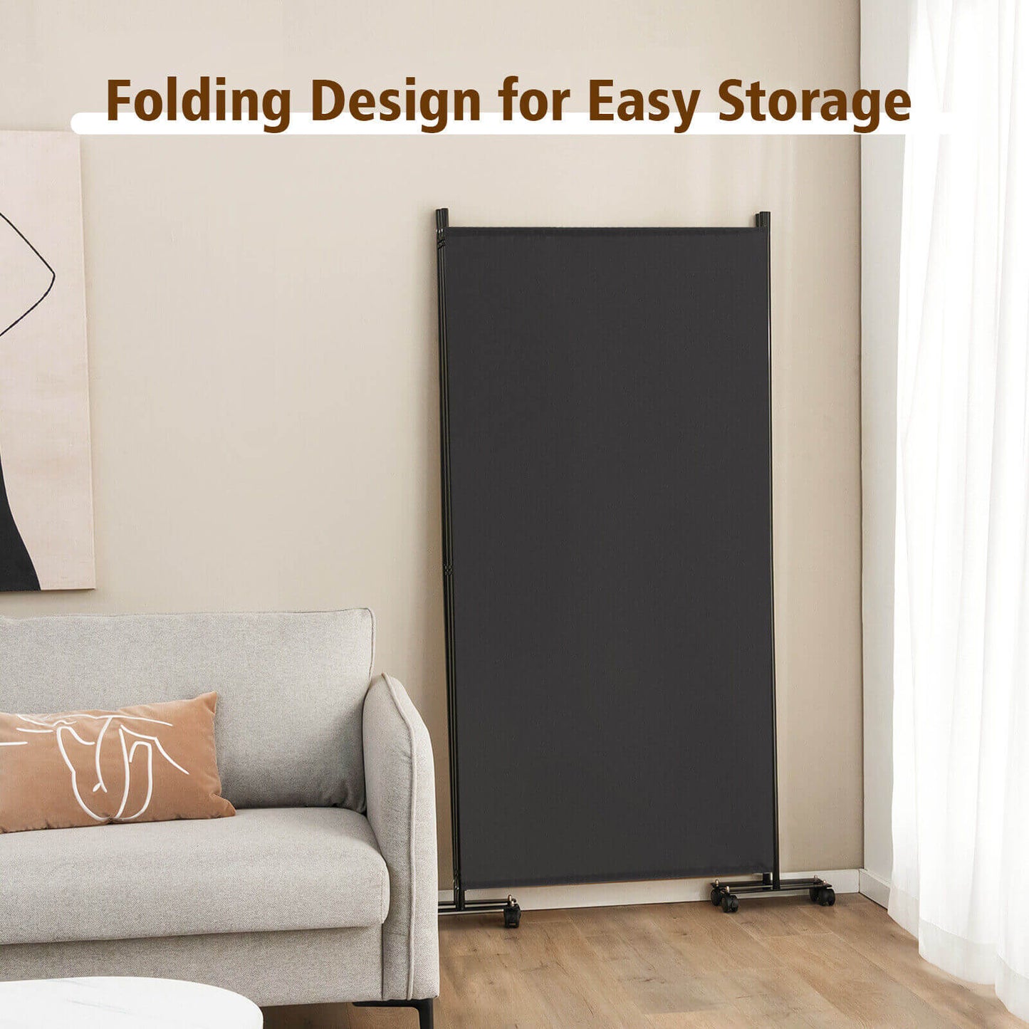 3-Panel Folding Privacy Divider with Lockable Wheels for Easy Mobility - Grey