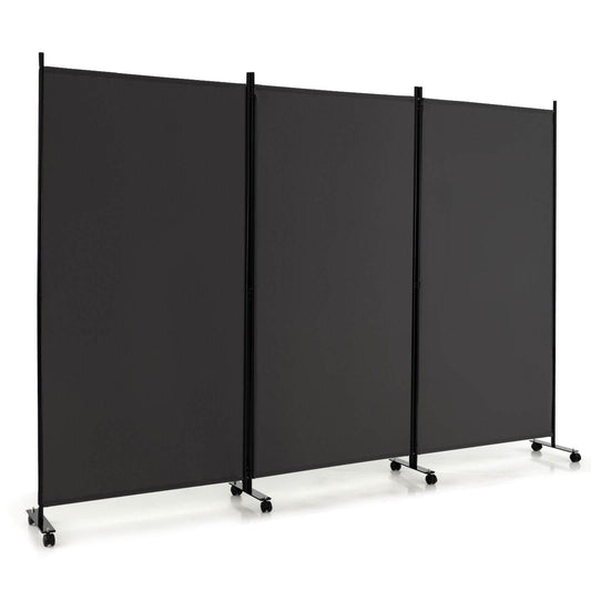 3-Panel Folding Privacy Divider with Lockable Wheels for Easy Mobility - Grey