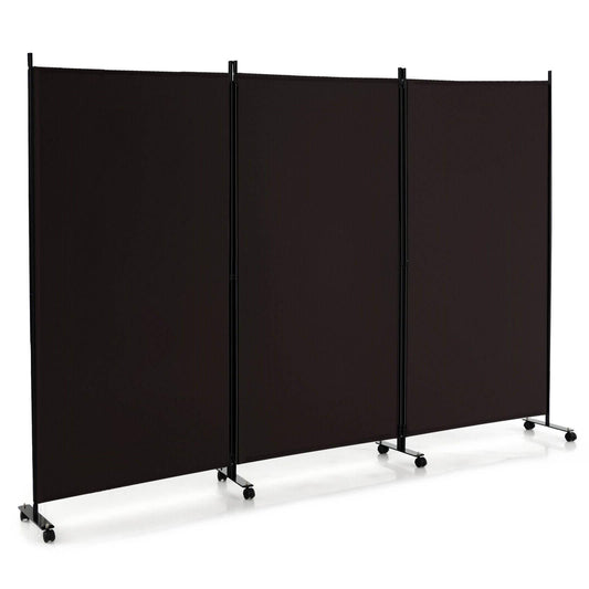 3-Panel Folding Privacy Divider with Lockable Wheels for Easy Mobility - Brown