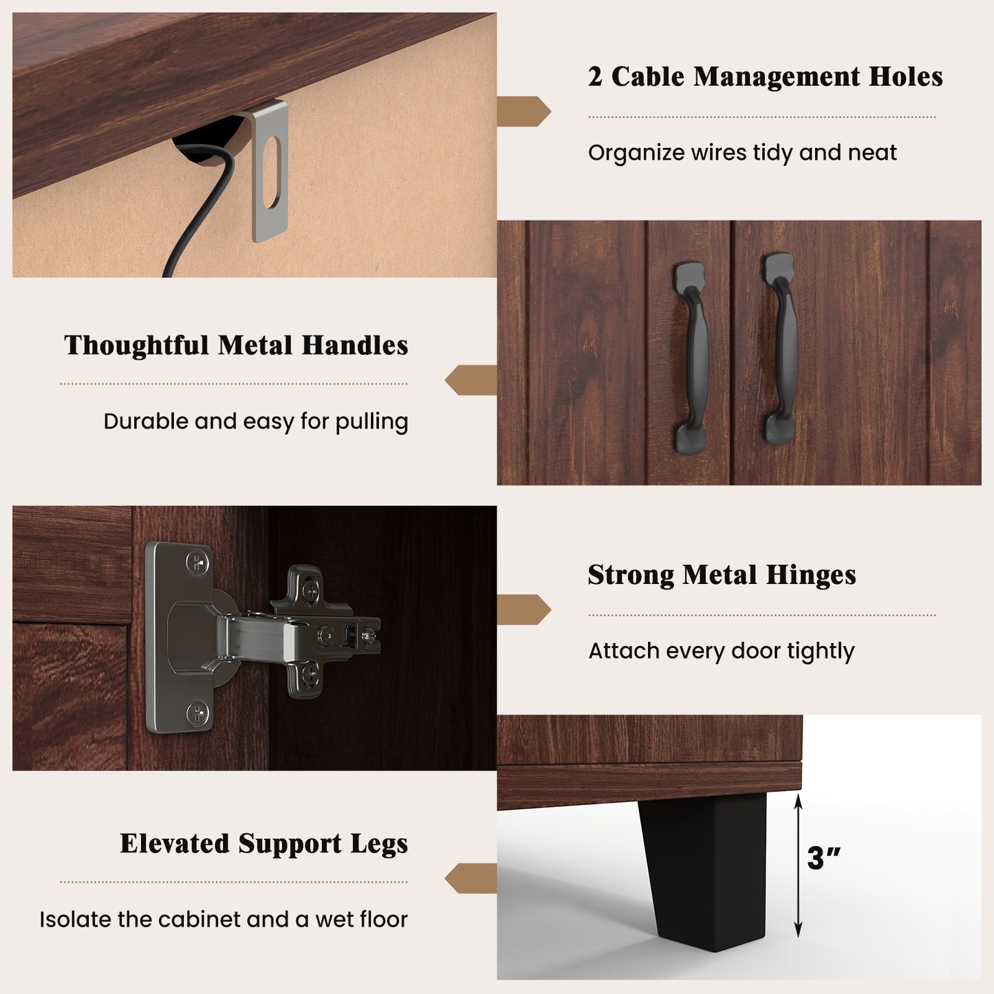 Modern Buffet Cabinet with 3 Doors Adjustable Shelves and Anti Tipping Safety Design - Brown