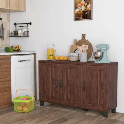 Modern Buffet Cabinet with 3 Doors Adjustable Shelves and Anti Tipping Safety Design - Brown