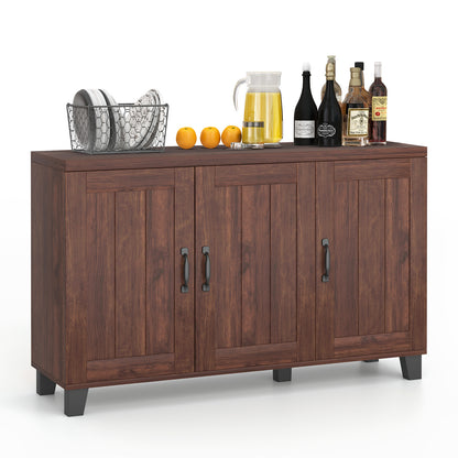 Modern Buffet Cabinet with 3 Doors Adjustable Shelves and Anti Tipping Safety Design - Brown