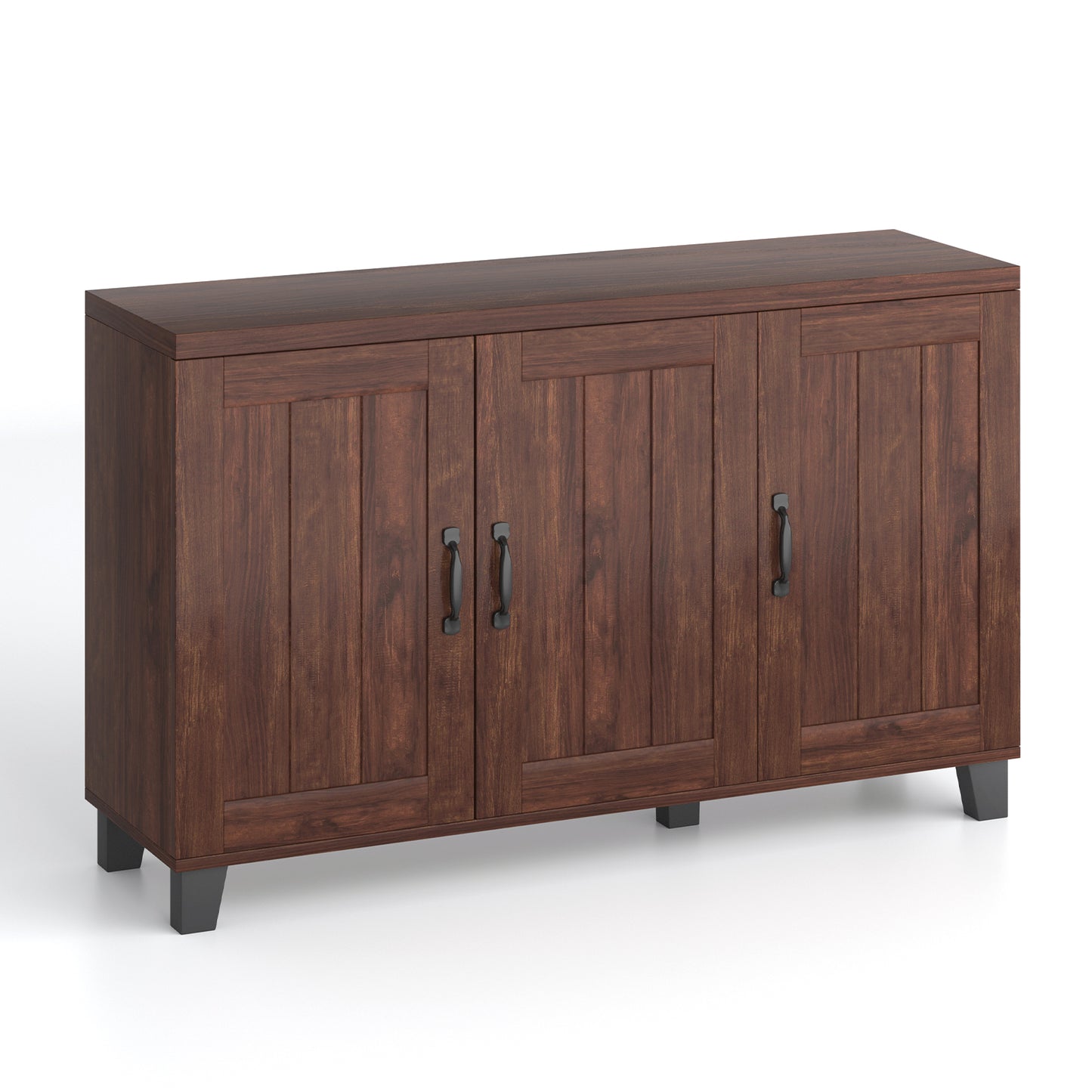Modern Buffet Cabinet with 3 Doors Adjustable Shelves and Anti Tipping Safety Design - Brown