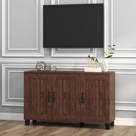 Modern Buffet Cabinet with 3 Doors Adjustable Shelves and Anti Tipping Safety Design - Brown